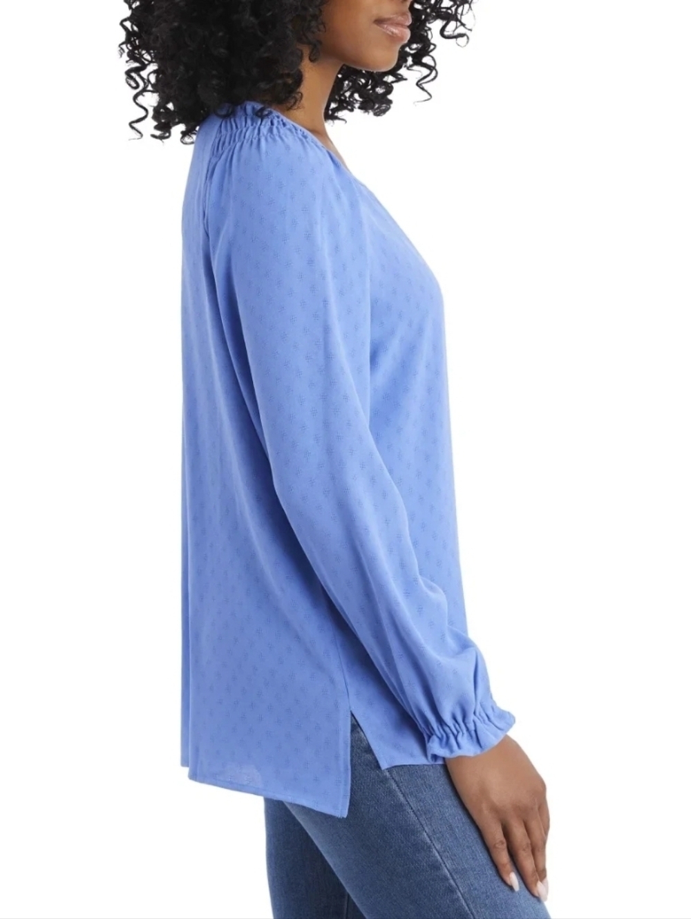 Women's Jessica Simpson Textured Blouse with Blouson Sleeves Blue Size L NWT - Picture 2 of 10